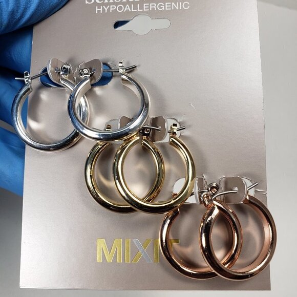 Mixit, Hypoallergenic Hoop Earrings set of 3 | Triple Tone - Women's Jewelry - Picture 1 of 7